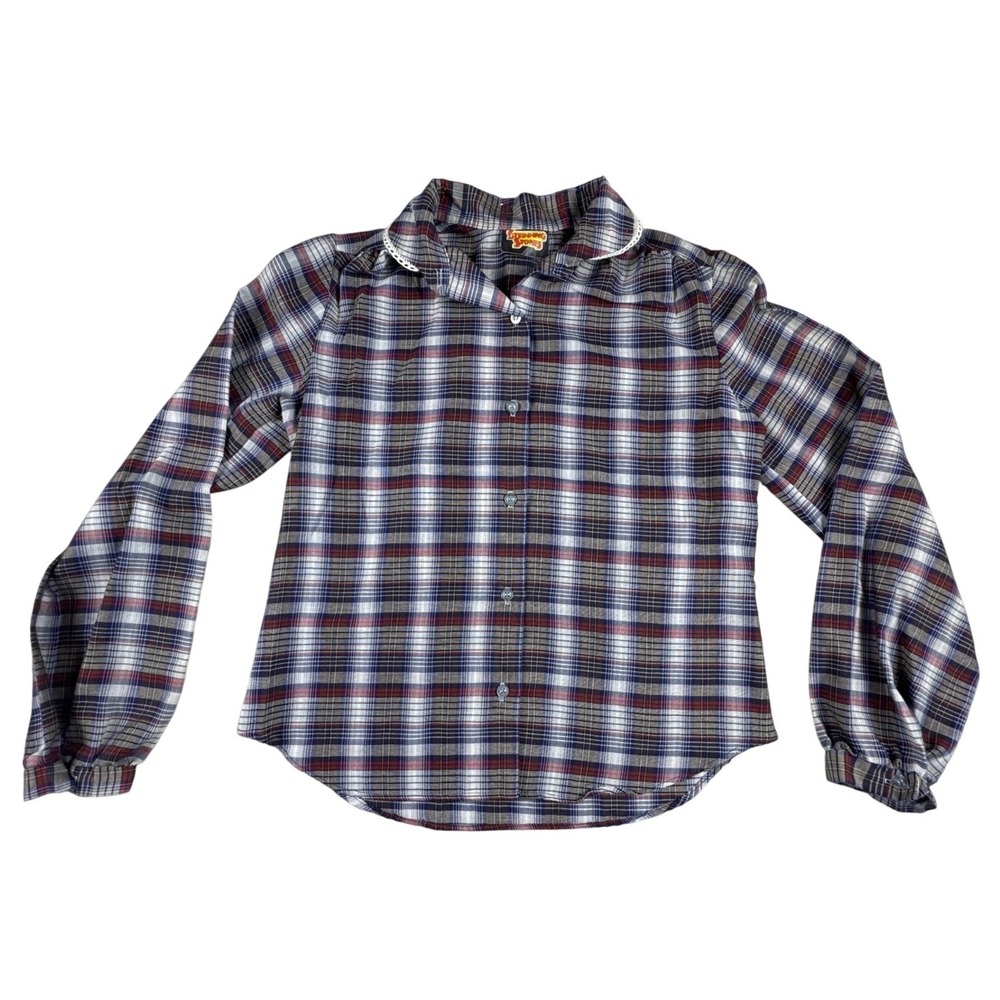 Stepping‎ Stones Plaid Button Up Shirt Women Cottagecore Puff Sleeve Top